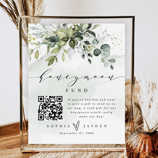 Affiche Code QR de verdure Lune de miel Mariage Fonds de t (Créateur téléchargé)