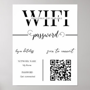 Affiche Code QR du mot de passe du réseau WIFI Noir & Blan