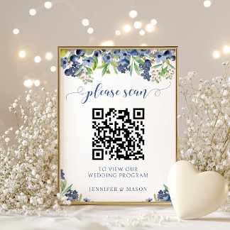Affiche Code QR du programme de mariage floral à la myrtil