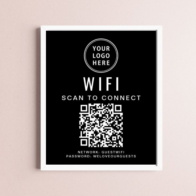Affiche Code QR du réseau Wifi du logo d'entreprise Noir (Créateur téléchargé)