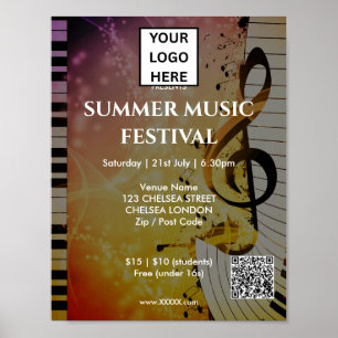 Affiche Code QR et logo du festival de musique d'été