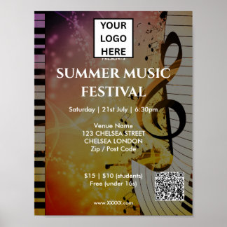 Affiche Code QR et logo du festival de musique d'été