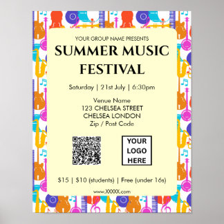 Affiche Code QR et logo du festival de musique d'été