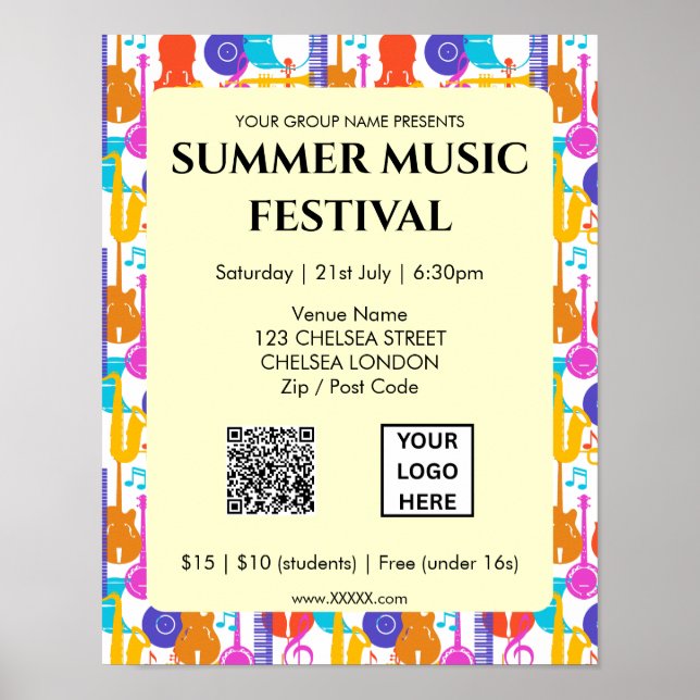 Affiche Code QR et logo du festival de musique d'été (Devant)