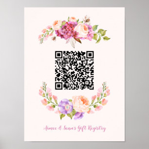Affiche Code QR personnalisé Mariage de cadres floraux Reg