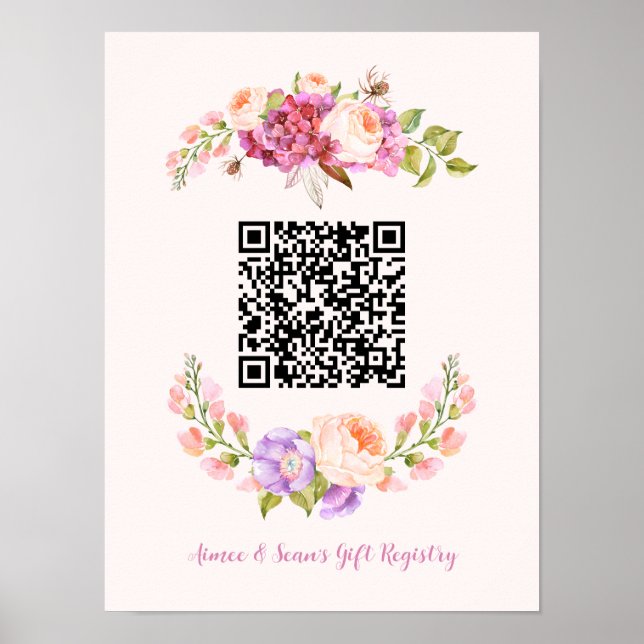 Affiche Code QR personnalisé Mariage de cadres floraux Reg (Devant)