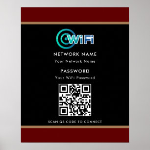 Affiche Code QR personnalisé Mot de passe réseau Wifi Noir