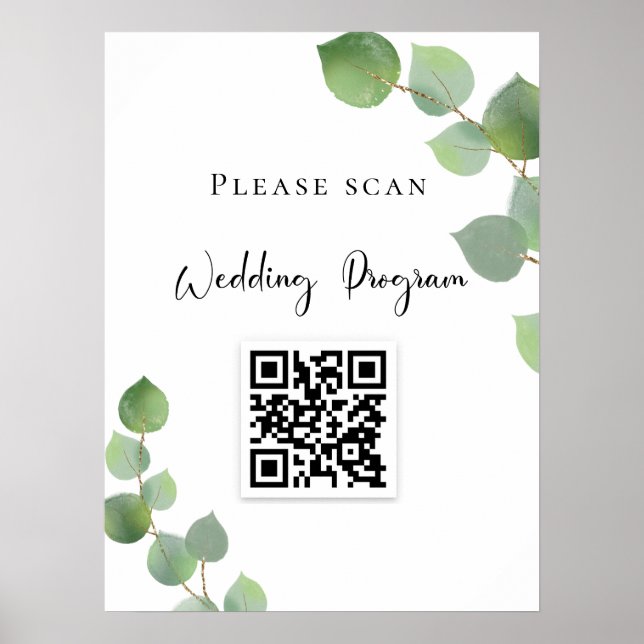 Affiche Code QR programme de mariage eucalyptus verdure (Devant)