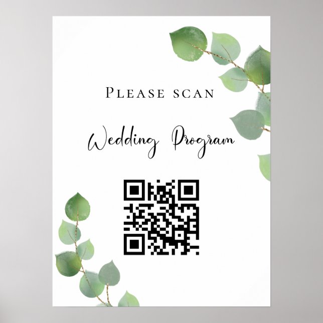 Affiche Code QR programme de mariage eucalyptus verdure (Devant)
