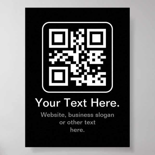 Affiche Code QR scannable moderne | Noir Blanc & Gris (Devant)