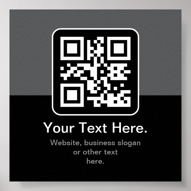 Affiche Code QR scannable moderne | Noir Gris & Blanc (Devant)