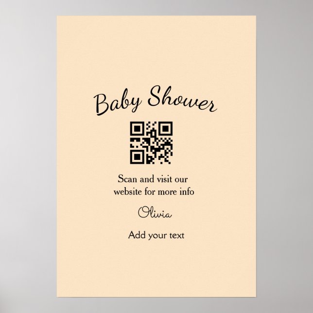Affiche Code QR simple pour baby shower avec nom et texte (Devant)