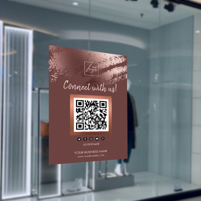 Affiche Code QR Social Media d'Affaires Bronze Élégant (Stylish Bronze Business QR Code Social Media Poster)