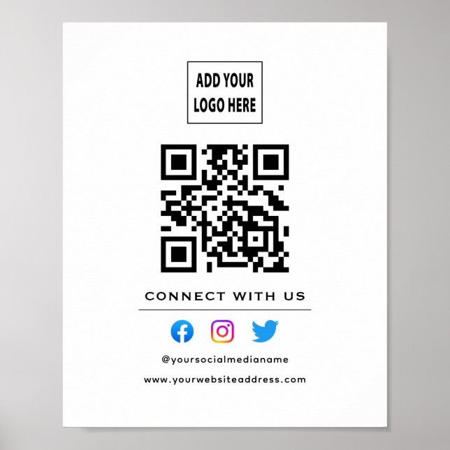 Affiche Code QR Suivez Scan Pour Nous Connecter Blanc Noir (Devant)