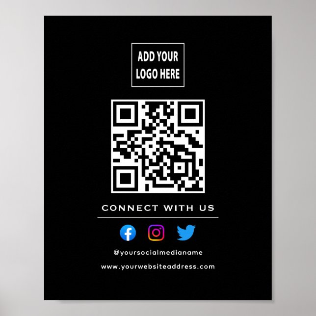Affiche Code QR Suivez Scan Pour Nous Connecter Noir Blanc (Devant)