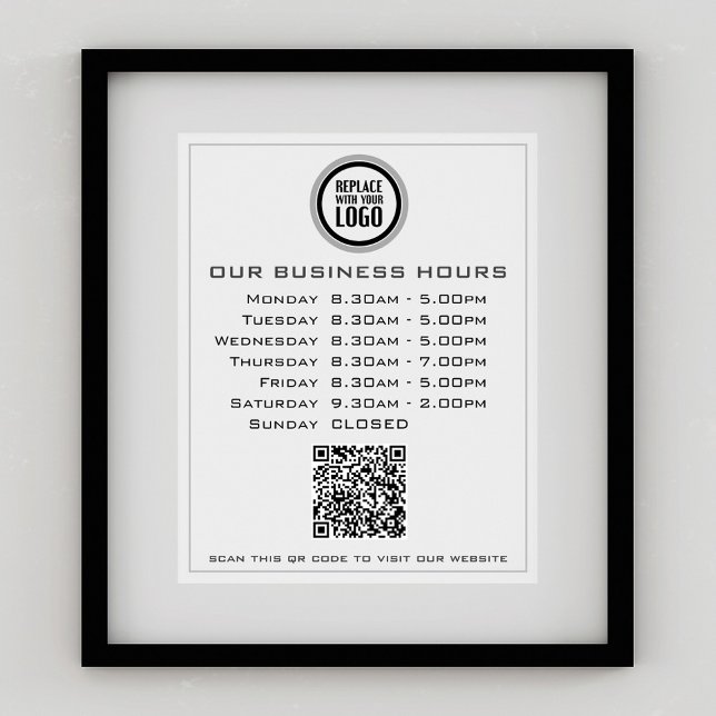 Affiche Code QR Texte de Votre Logo Heures d'Ouverture d'E (Créateur téléchargé)