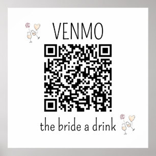 Affiche Code QR VENMO pour offrir un verre à la mariée Ent