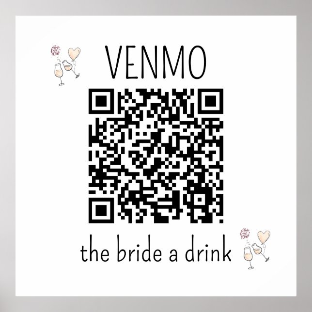 Affiche Code QR VENMO pour offrir un verre à la mariée Ent (Devant)