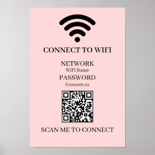 Affiche Code QR WiFi Rose Personnalisé   Affichage de scan