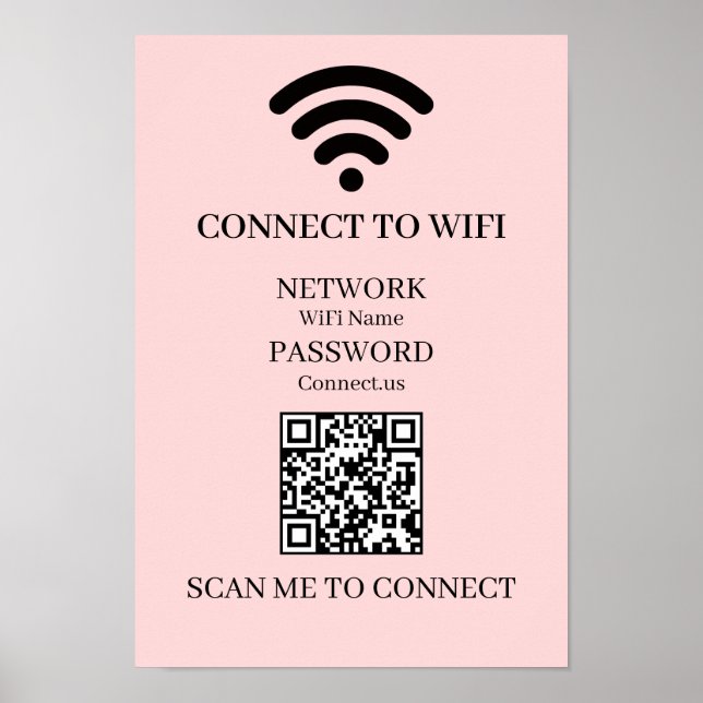 Affiche Code QR WiFi Rose Personnalisé | Affichage de scan (Devant)