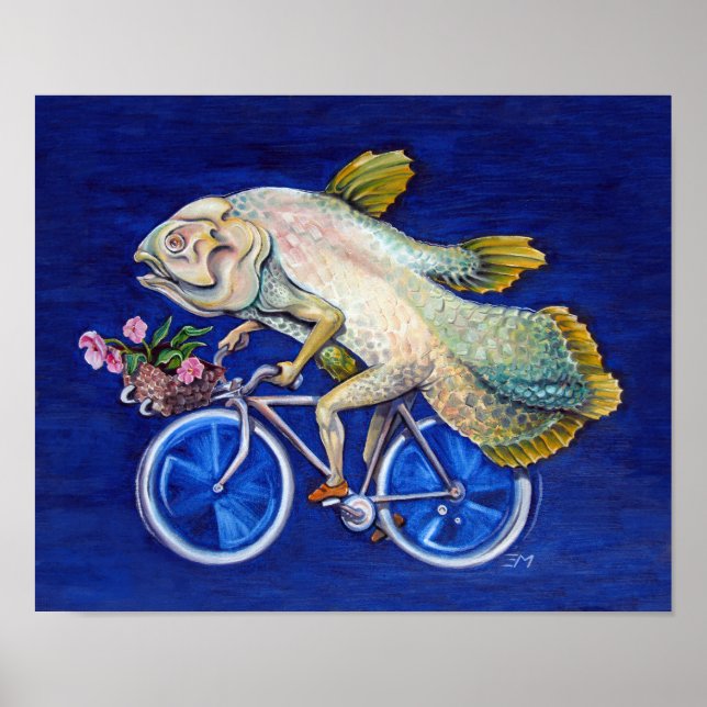 Affiche Coelacanth à vélo avec fleurs (Devant)