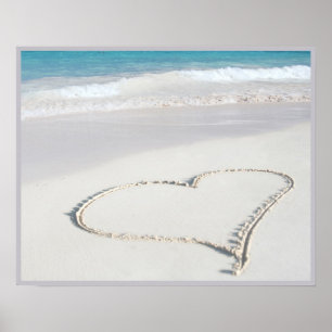 Affiche coeur 20x16 sur l'art de mur de plage