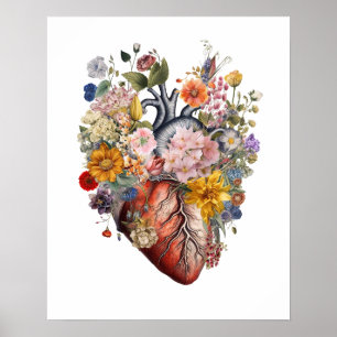 Affiche Coeur anatomique avec fleurs Art #2BFE2