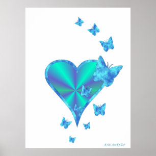 Affiche Coeur arc-en-ciel et papillon