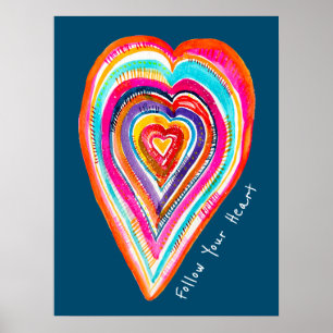 Affiche Coeur arc-en-ciel mou amour boho