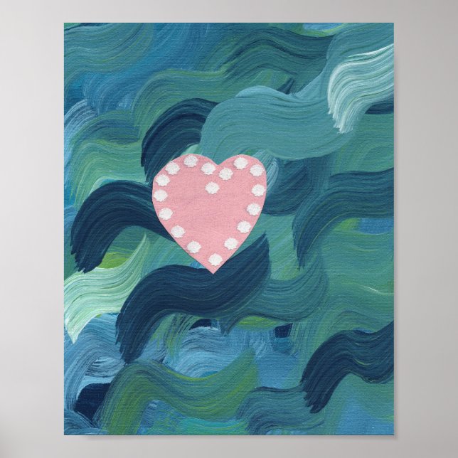 Affiche Cœur avec coquillages et vagues océaniques 2 (Devant)