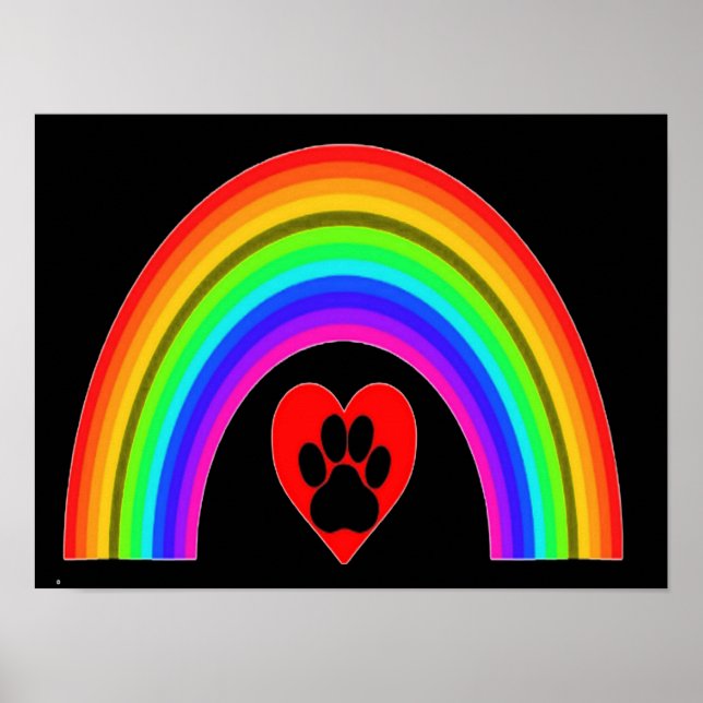 Affiche Cœur Avec Patte Sous Un Arc-En-Ciel (Devant)