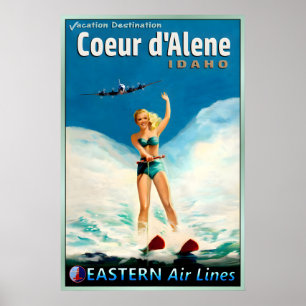 Affiche Coeur d'Alene Idaho Eastern Air Lines Nouveau Voya