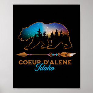 Affiche Coeur D'alene Idaho Ours Nuit Étoilée Voyage Souve