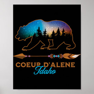 Affiche Coeur D'alene Idaho Ours Nuit Étoilée Voyage Souve