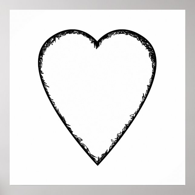 Affiche Coeur d'amour avec bord de gribouillis. (Devant)