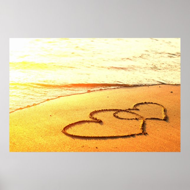 Affiche Coeur dans le sable sur une plage de sable, photo  (Devant)