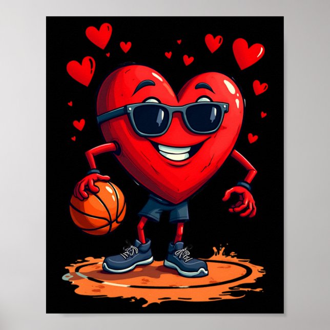 Affiche Coeur De Basketball - Amour Et Boucles Conception  (Devant)