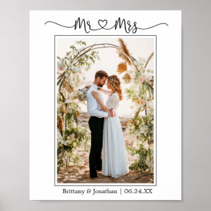 Affiche Cœur de calligraphie M. et Mme Photo de mariage