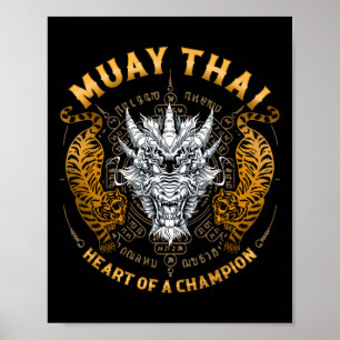 Affiche Cœur de champion - Kickboxing et tête de dragon Mu