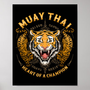 Affiche Cœur de champion - Kickboxing et tête de tigre Mua