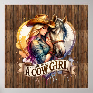 Affiche Coeur de cowgirl occidentale mignonne