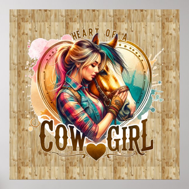 Affiche Coeur de cowgirl occidentale mignonne (Devant)