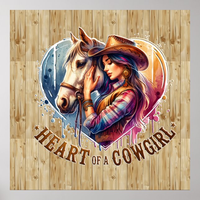 Affiche Coeur de cowgirl occidentale mignonne (Devant)