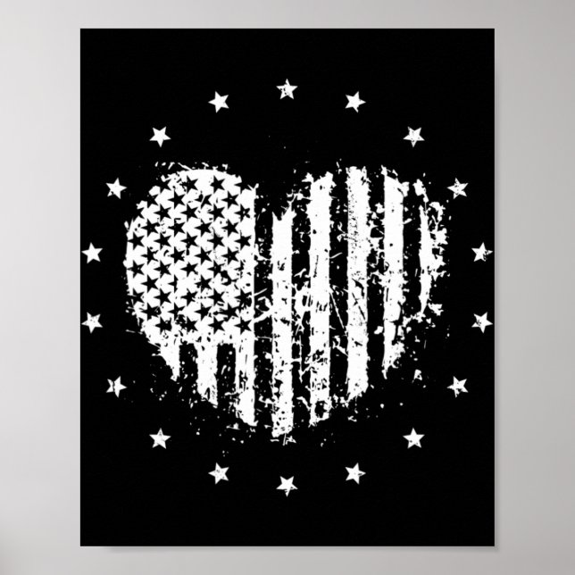 Affiche Cœur de drapeau américain 4 juillet  (Devant)