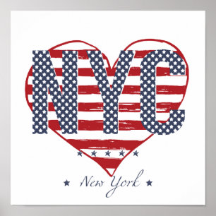 Affiche Coeur de drapeau américain de NYC