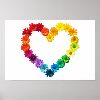 Affiche Coeur de fierté faite avec des fleurs arc-en-ciel