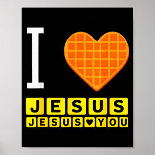 Affiche Cœur de gaufre J'aime Jésus Drôle de petit déjeune