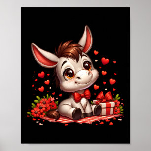 Affiche Cœur de la Saint-Valentin Âne Animal de ferme