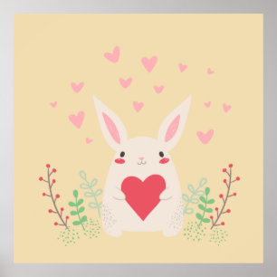 Affiche Coeur de lapin mignon valentine