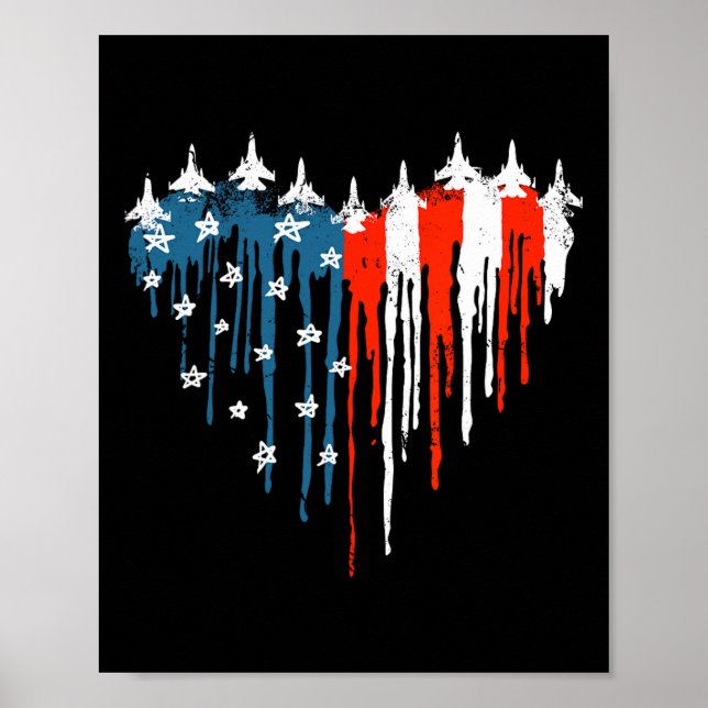 Affiche Coeur de l'avion Rouge Blanc Bleu Drapeau Américai (Devant)
